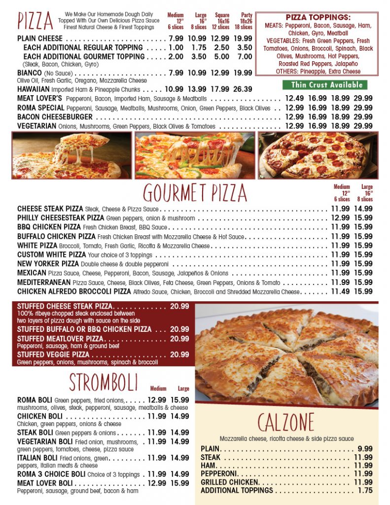 Our Menu | Roma's Diner & Pizzeria